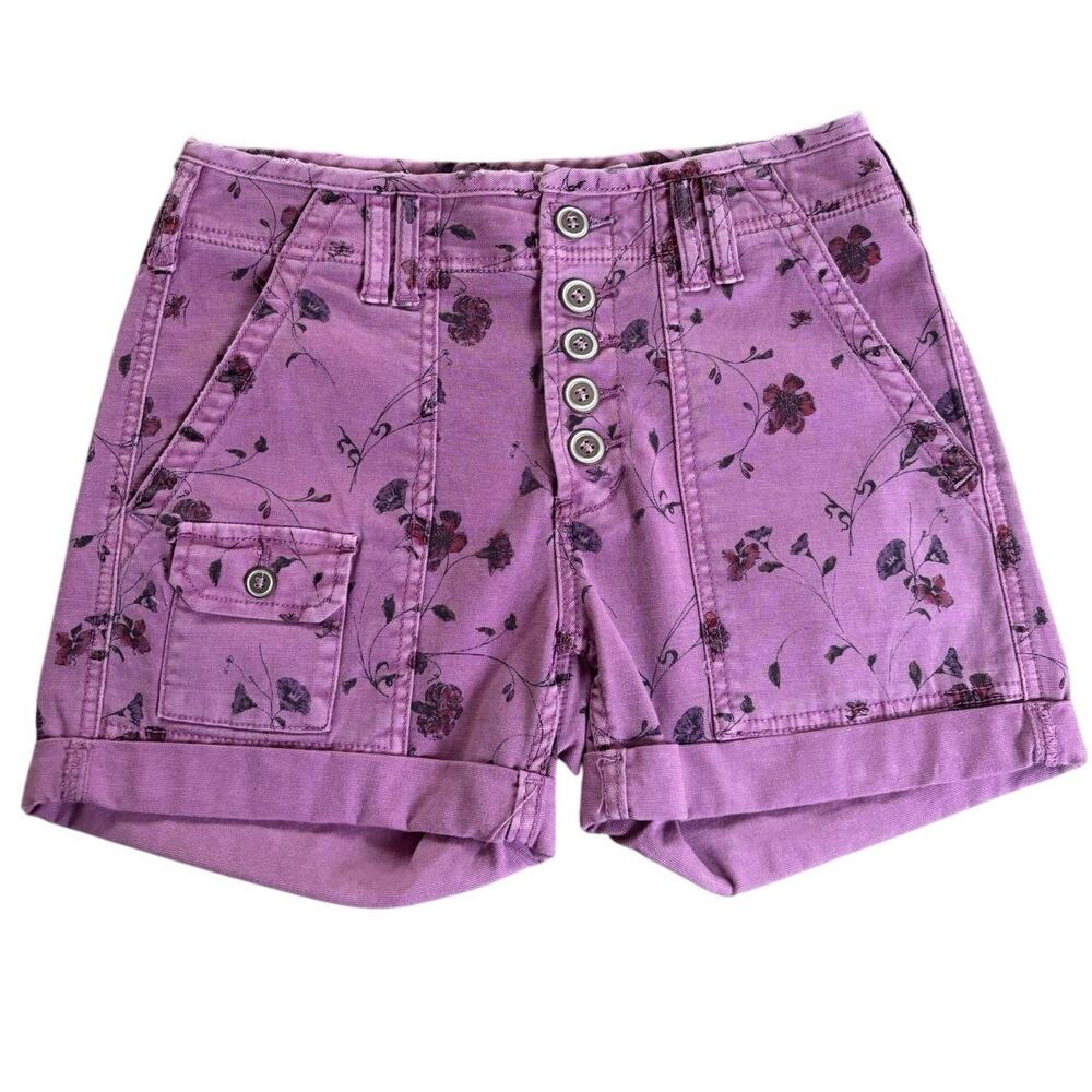 Anthropologie The Wanderer Floral Shorts Purple Button Fly Cuffed Size 28